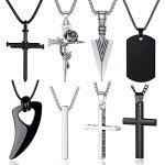 Men's Black & Silver Necklace Set with Cross Pendant