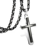 Men's Black Cross Necklace with Byzantine Chain