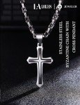 Men's Black Cross Necklace with Byzantine Chain