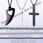 Men's Black & Silver Necklace Set with Cross Pendant