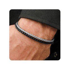Silver and Black Stainless Steel Men's Bracelet