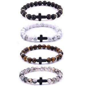 Lava Stone Cross Beads Bracelets for Him & Her