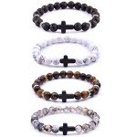 Lava Stone Cross Beads Bracelets for Him & Her