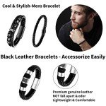 Black Leather and Steel Bracelets Set for All