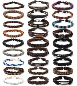 27-Piece Braided Leather & Bead Bracelet Set