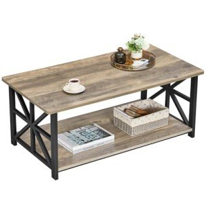Gray Wash Farmhouse Coffee Table with Storage Shelf