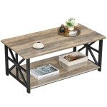 Gray Wash Farmhouse Coffee Table with Storage Shelf