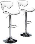 Set of 2 White Leatherette Swivel Barstools