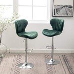 Green Velvet Adjustable Swivel Barstools - Set of 2