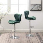 Green Velvet Adjustable Swivel Barstools - Set of 2