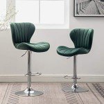 Green Velvet Adjustable Swivel Barstools - Set of 2