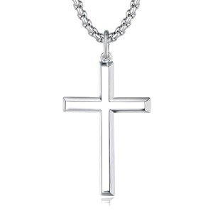 FANCIME Silver Cross Necklace with 24-Inch Chain