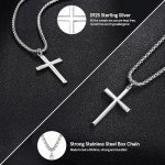 FANCIME Silver Cross Necklace with 24-Inch Chain