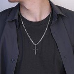 925 Sterling Silver Cross Necklace with Cuban Link Chain