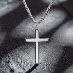 FANCIME Silver Cross Necklace with 24-Inch Chain