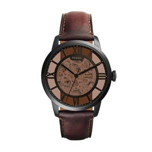 Fossil Townsman Skeleton Watch in Black & Cognac