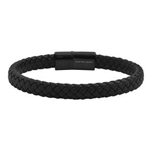 Geoffrey Beene Men's Black Leather Braided Bracelet