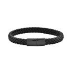 Geoffrey Beene Men's Black Leather Braided Bracelet