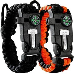 Paracord Bracelet Set with Fire Starter & Whistle