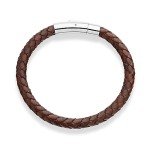 Italian Leather Braided Bracelet for Men - Brown