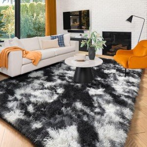 Black and White Shag Area Rug for Mancave