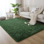 Cozy Dark Green Shaggy Rug for Mancave