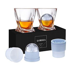 Whiskey Rocks Glass Set with Ice Ball Molds