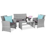 4-Piece Gray Wicker Patio Conversation Set