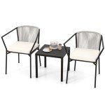 Gray 3-Piece Wicker Patio Set with Cushions