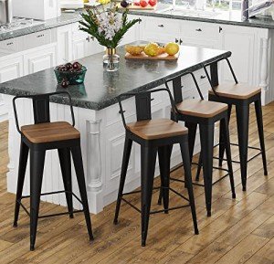 Set of 4 Modern Black Metal Bar Stools