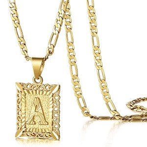 Gold Monogram Letter Pendant Necklace for Men