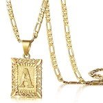Gold Monogram Letter Pendant Necklace for Men