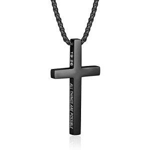 Men's Inspirational Bible Verse Cross Necklace
