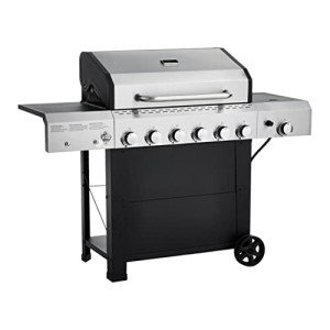 Black 6-Burner Freestanding Gas Grill with Side Burner
