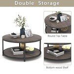 36" Round Rustic Coffee Table with Storage Shelf