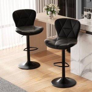 Stylish Adjustable Black Swivel Bar Stools - Set of 2
