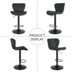 Stylish Adjustable Black Swivel Bar Stools - Set of 2