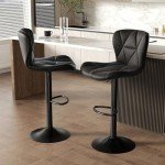 Stylish Adjustable Black Swivel Bar Stools - Set of 2