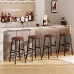 Set of 2 Rustic Brown Bar Stools