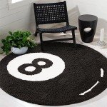 Fun Black 8 Ball Rug for Mancave or Game Room