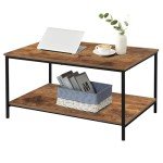 Small Brown Rectangle Coffee Table with Storage Shelf