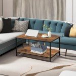 Small Brown Rectangle Coffee Table with Storage Shelf