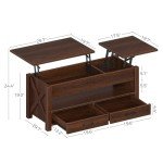 Lift Top Coffee Table with Storage Drawers in Espresso