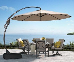 Champagne 11FT Offset Patio Umbrella with Base