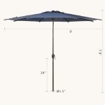 9FT Dark Blue Outdoor Patio Umbrella with Tilt