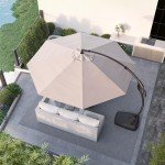 Champagne 11FT Offset Patio Umbrella with Base