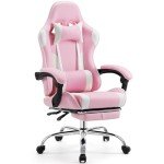 Pink Ergonomic Gaming Desk Chair with Footrest