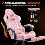 Pink Ergonomic Gaming Desk Chair with Footrest