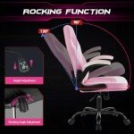 Pink Ergonomic Gaming Desk Chair with Adjustable Armrests