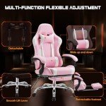 Pink Ergonomic Gaming Desk Chair with Footrest